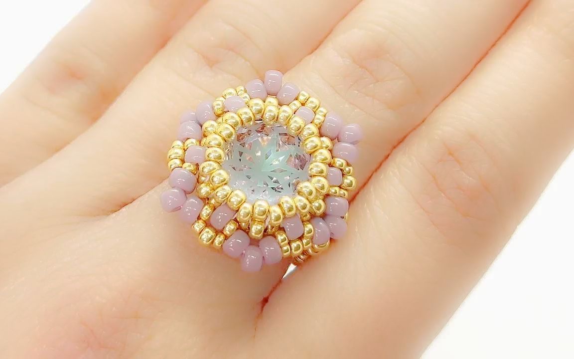 串珠教程-珠包小奥钻编珠戒指(材料尺寸见简介)