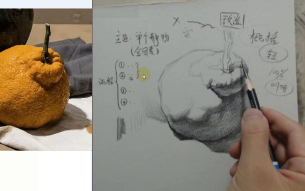 素描教程简单学 美院老师让你轻松学会画橘子