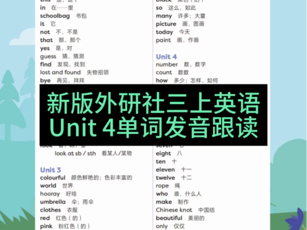 《2024秋季新版教材》外研社新标准英语(三起)三上 Unit4 单词朗读版哔哩哔哩bilibili