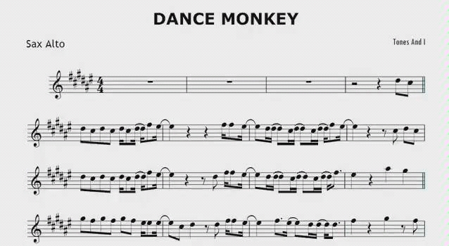 [图]【中音萨克斯谱】Dance monkey （tones and I）