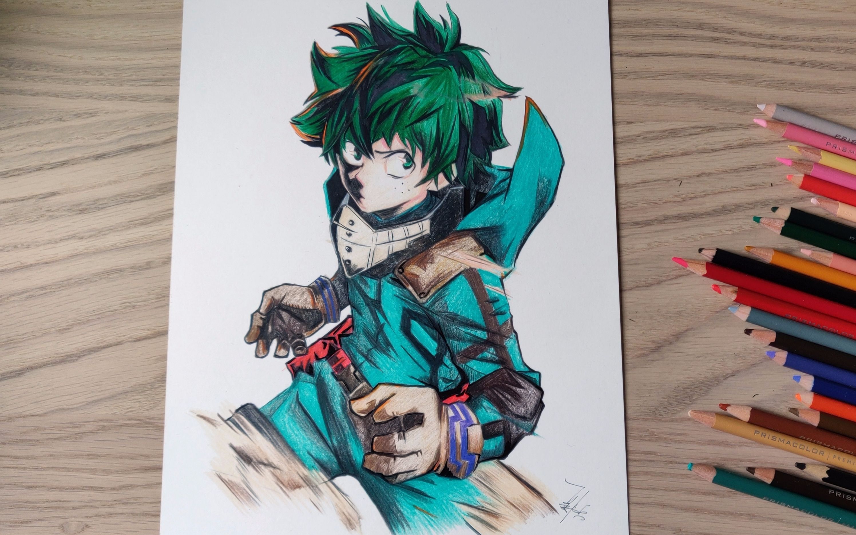 绿谷出久《我的英雄学院》彩铅手绘,萌新初来乍到~_哔哩哔哩 (゜-゜)