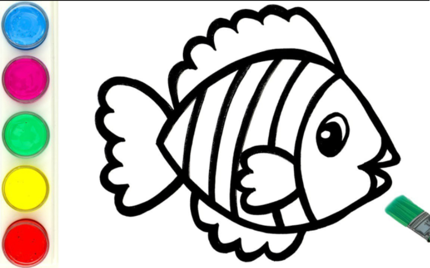 画一条可爱的鱼在游动,亲子趣味简笔画涂色,简单易学