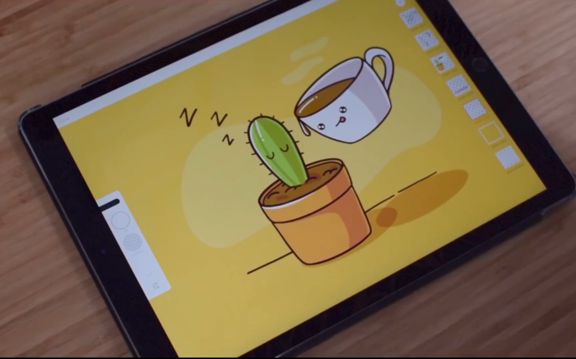 【ipad绘画】插画师gal shir 作品 给仙人掌喝点咖啡诶嘿嘿