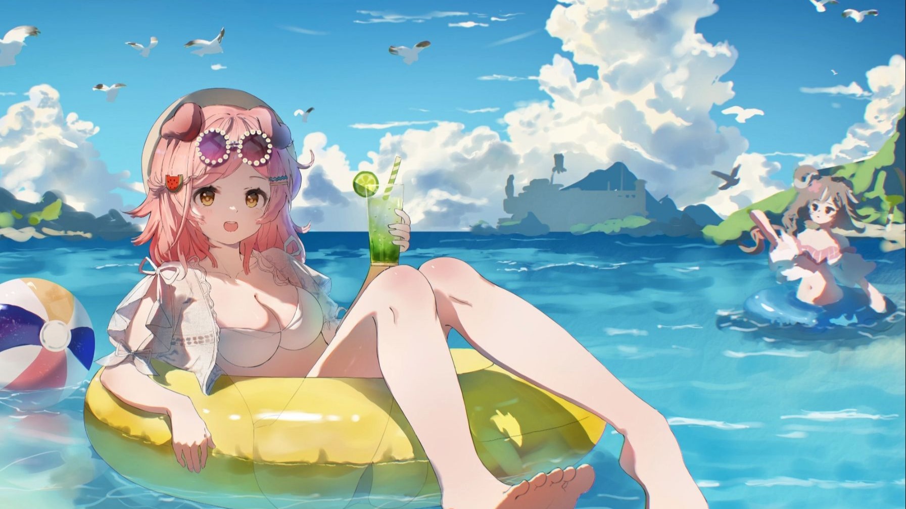 一只穿泳装的粉色