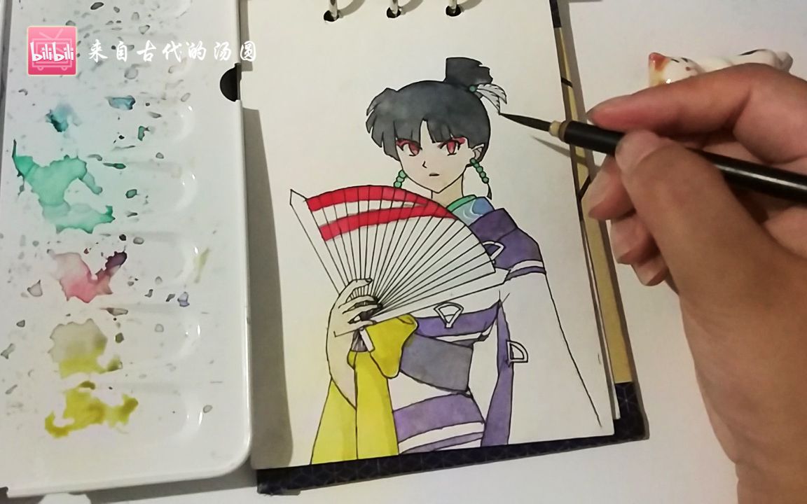 水彩过程犬夜叉画一个神乐小姐姐