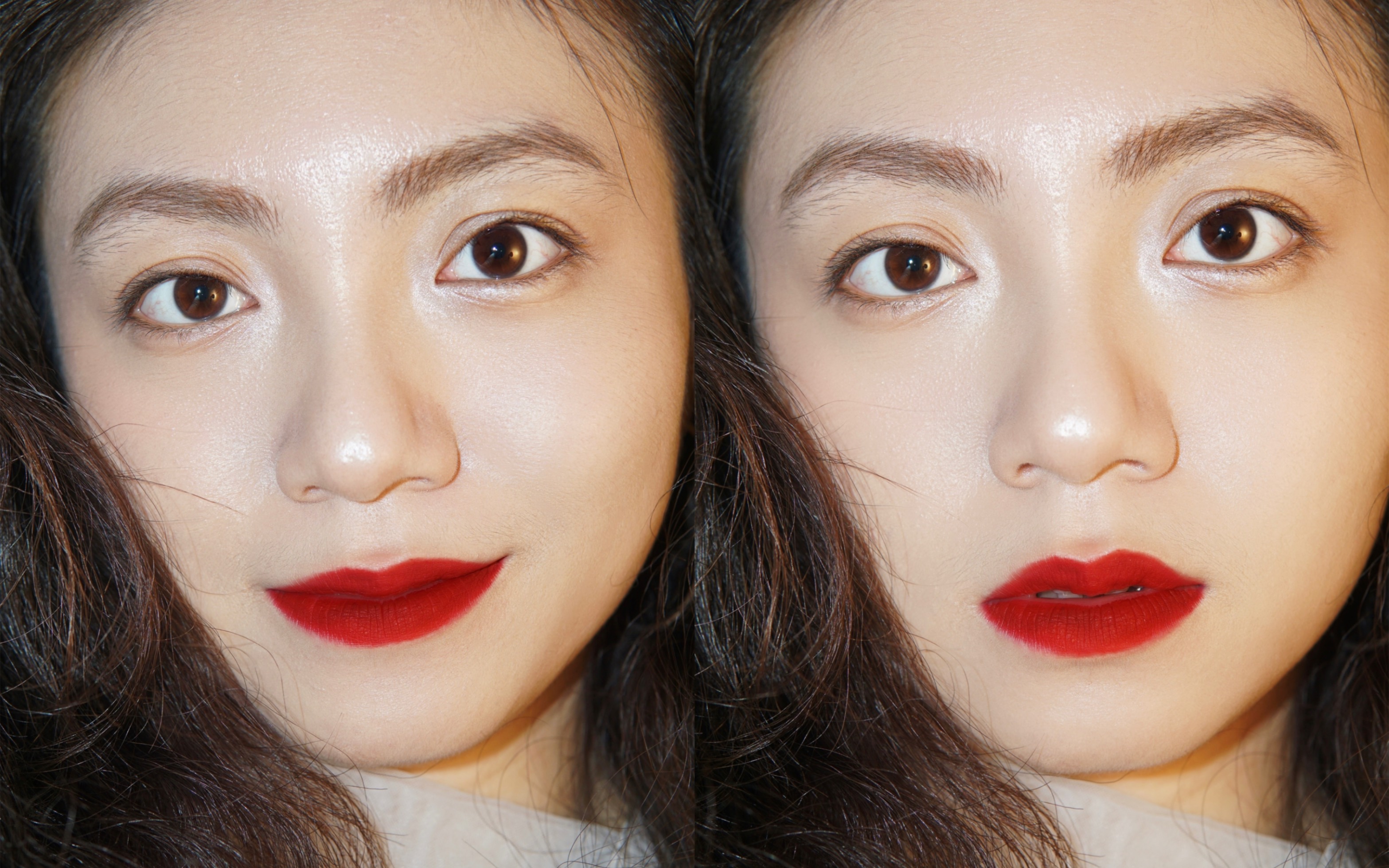 方圆脸无眼影红唇妆|黑发红唇最耐看