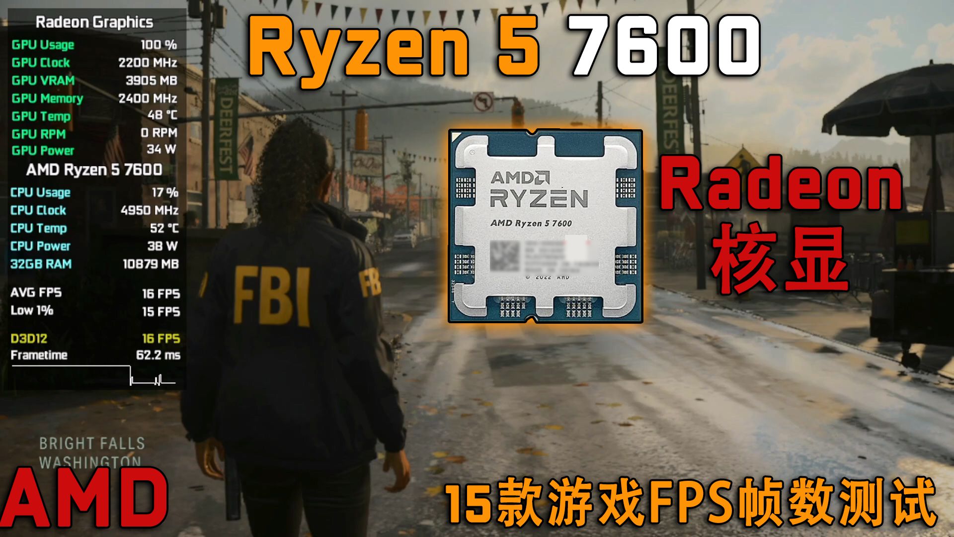 AMD Ryzen 5 7600 "GPU" 核显 - CPU 15款游戏FPS帧数测试 AMD Radeon™ Graphics