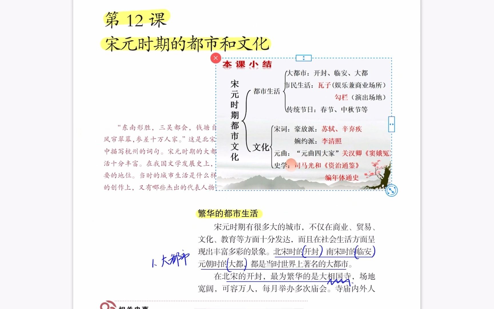 初中历史教材笔记:七下历史 第12课宋元时期的都市和文化 知识梳理|重点归纳哔哩哔哩bilibili