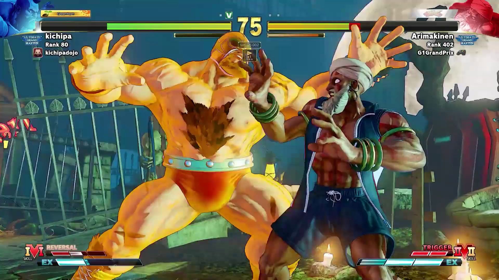 【街霸5】kichipa-mu (老桑) vs arimakinen (长手) & jinwoo (肯)