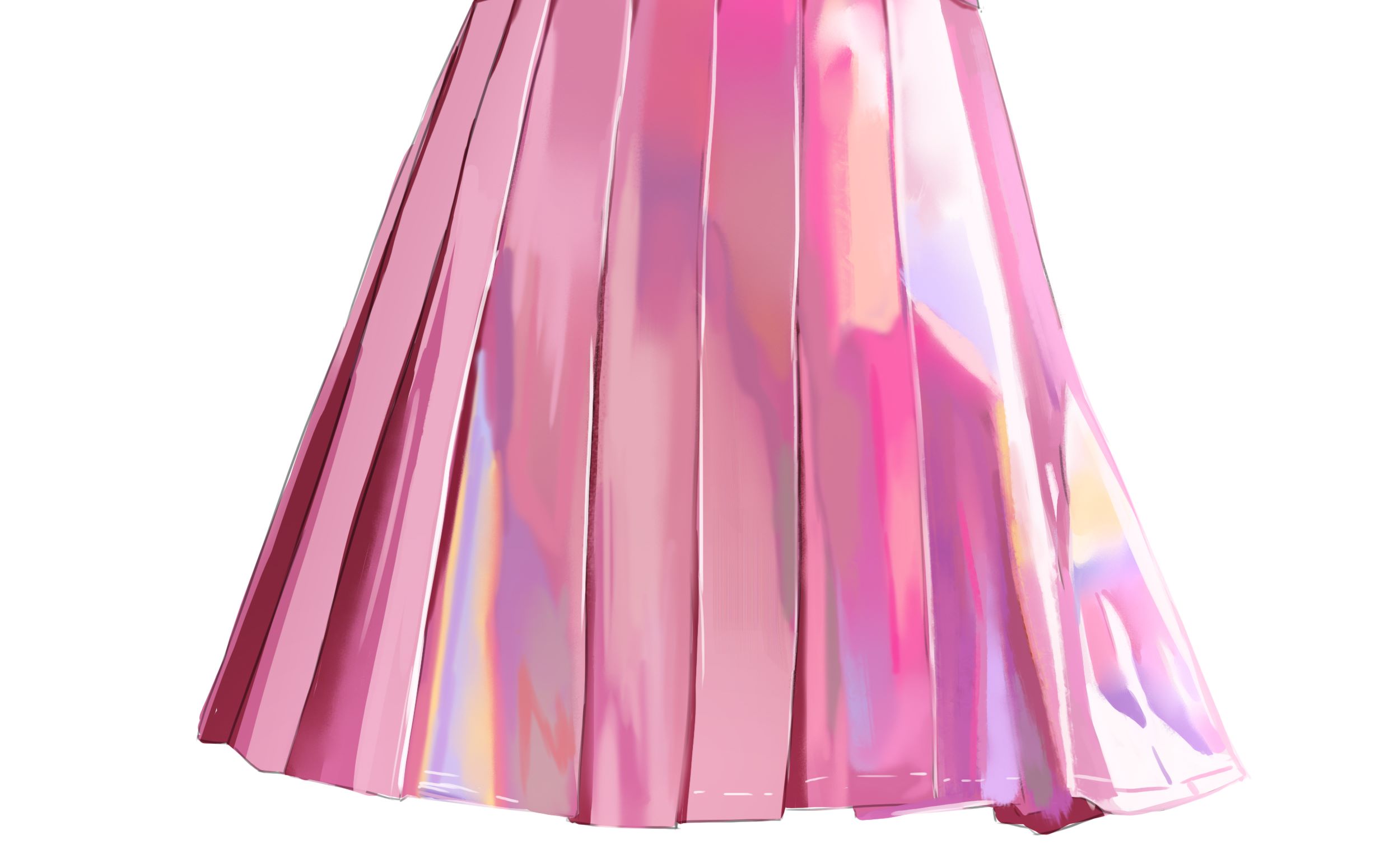 【绘画过程】镭射材质的粉色裙子怎么画?