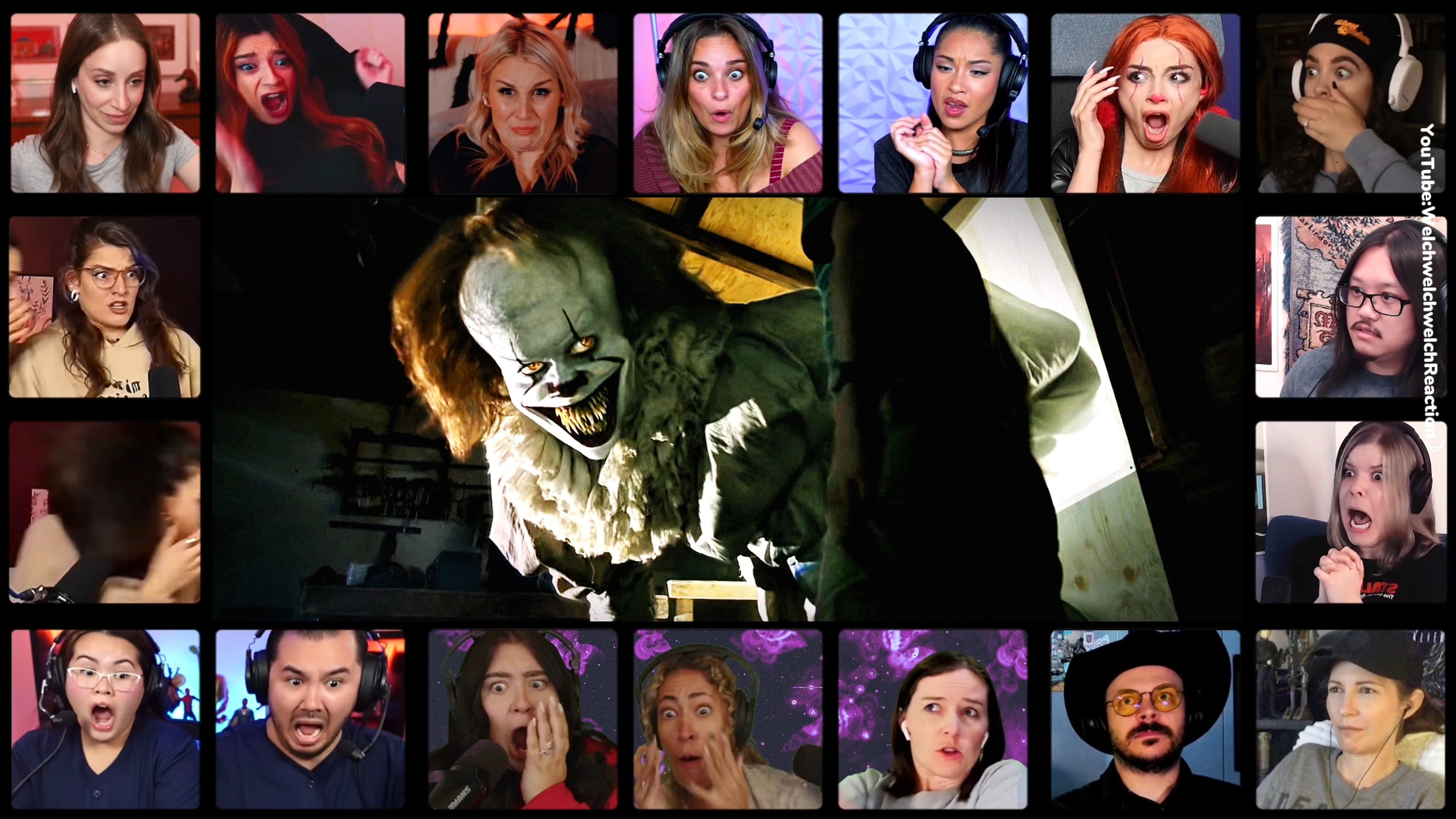 老外看恐怖片《小丑回魂1》放映机片段反应react