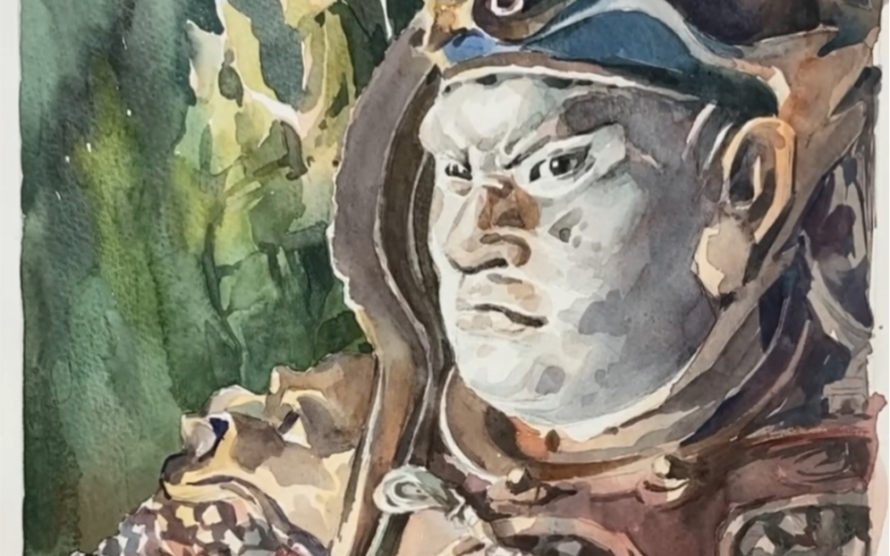 水彩韦陀像(a3,绘画过程)