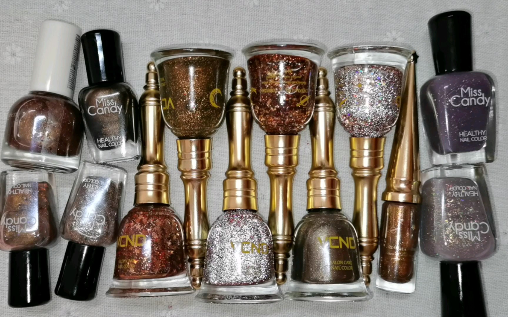 棕色系水性指甲油合集,细闪猫眼碎钻云锦亮片篇