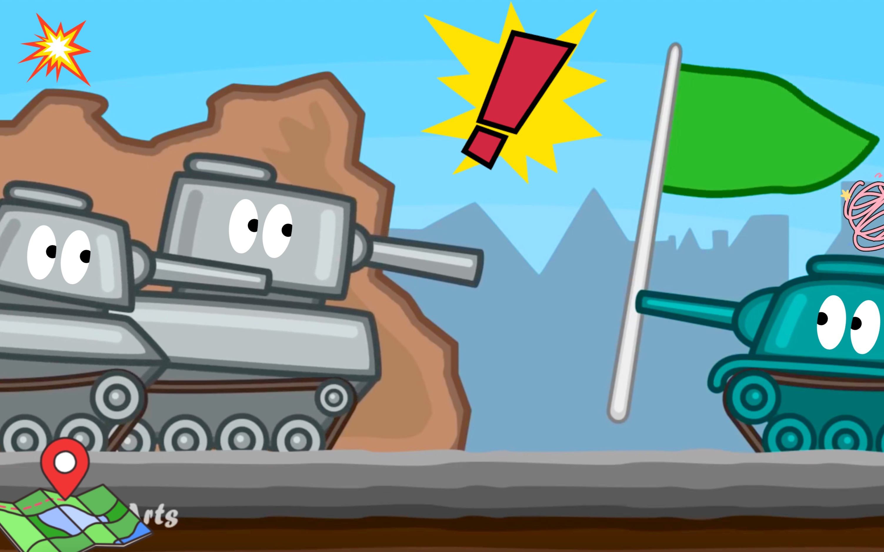 塔克世界动画:kv坦克把绿色的旗拿走了,引发双方坦克联合攻击