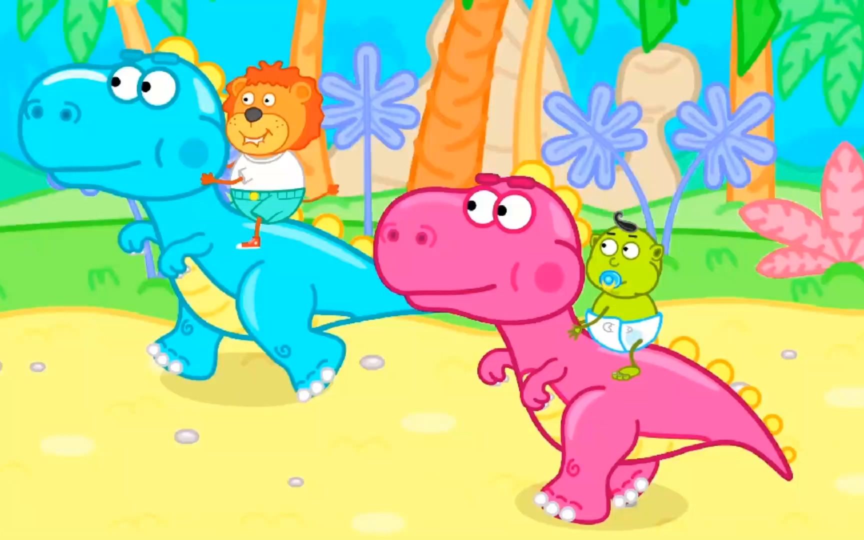 小狮子动画小狮子和小绿到恐龙乐园还玩起了骑恐龙比赛的游戏