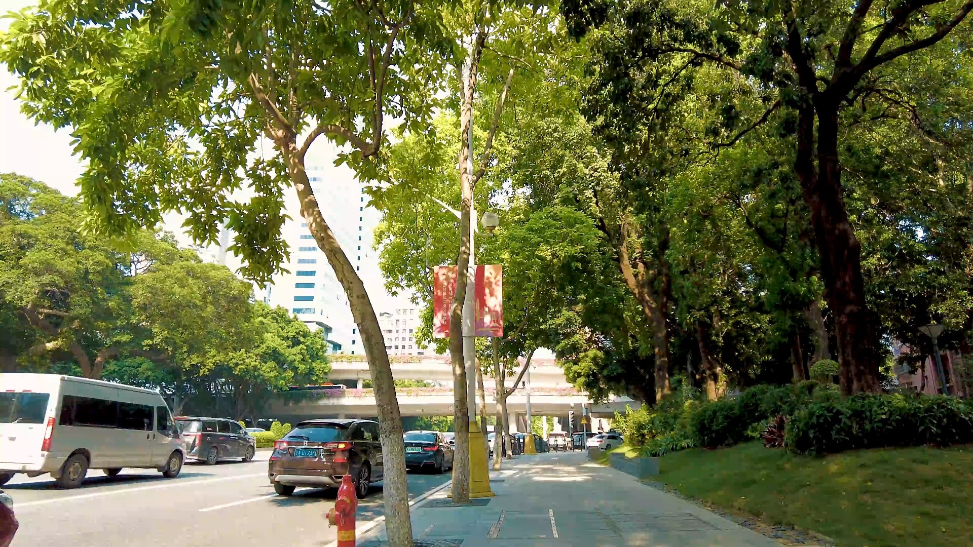 烈日漫步在广州省市政的中心