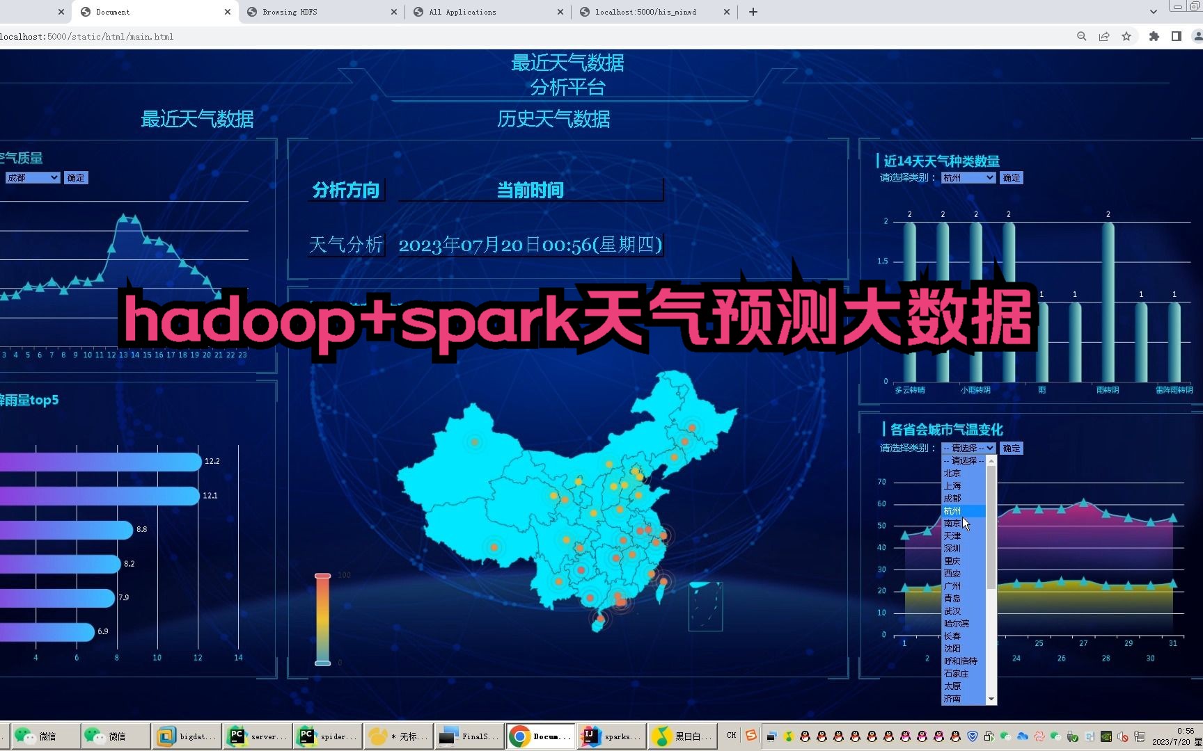 计算机毕业设计吊打导师hadoop+spark天气可视化 天气大数据 天气预测 空气质量检测 空气质量分析 气象大数据 气象分析 大数据毕业设计 大数据毕设哔哩...