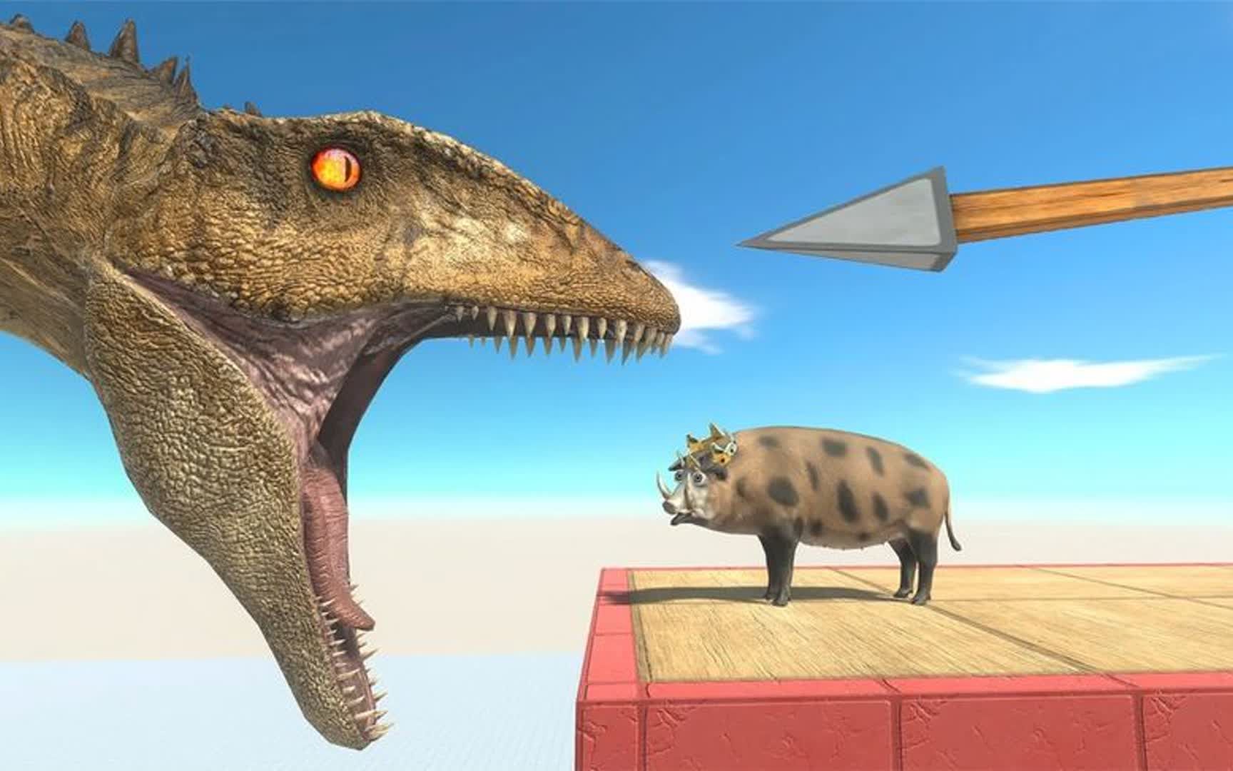 动物战争模拟器:野猪也敢挑战迅猛龙啦!它会不会被恐龙吓尿呢?