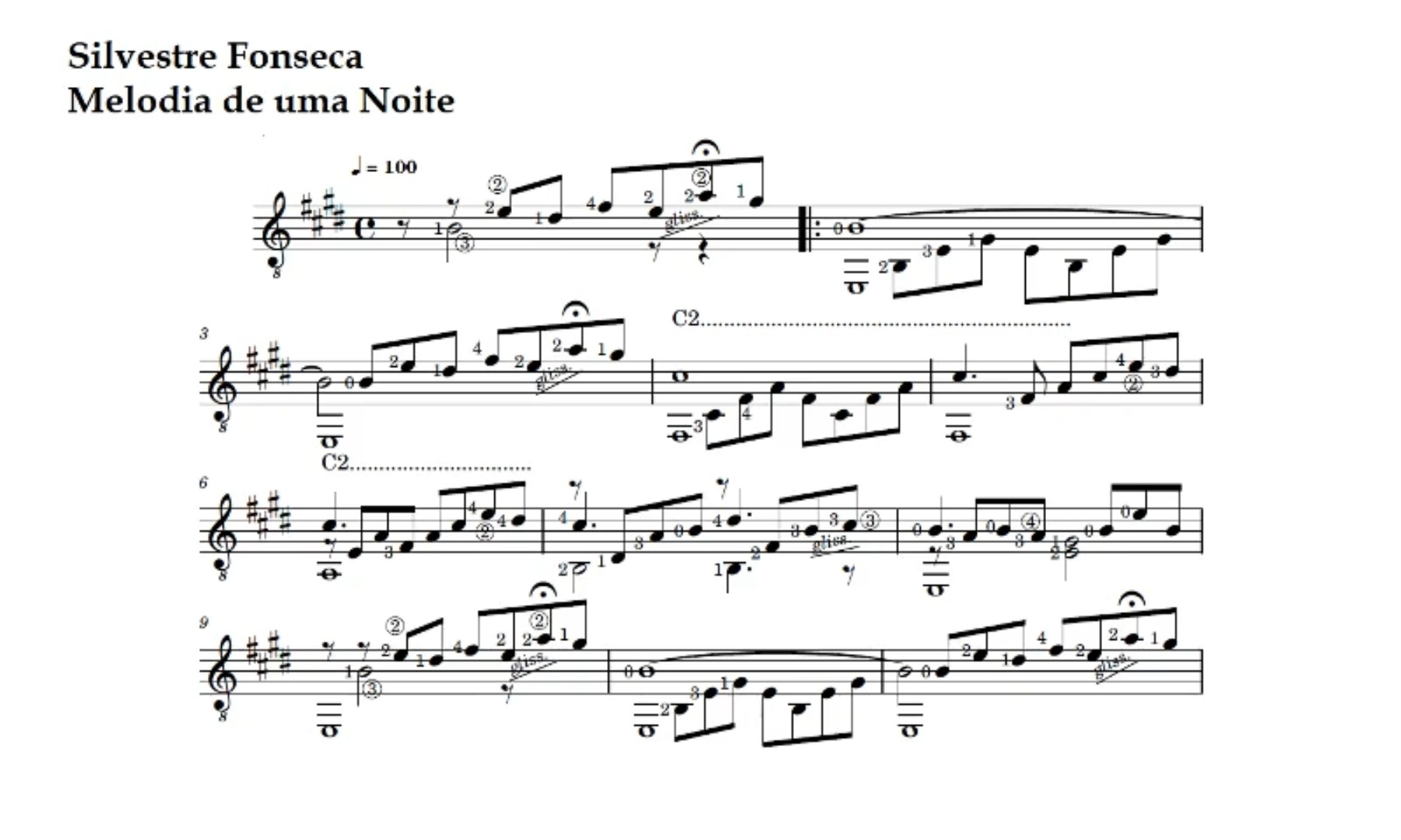 s. fonseca《夜的旋律》古典吉他乐谱