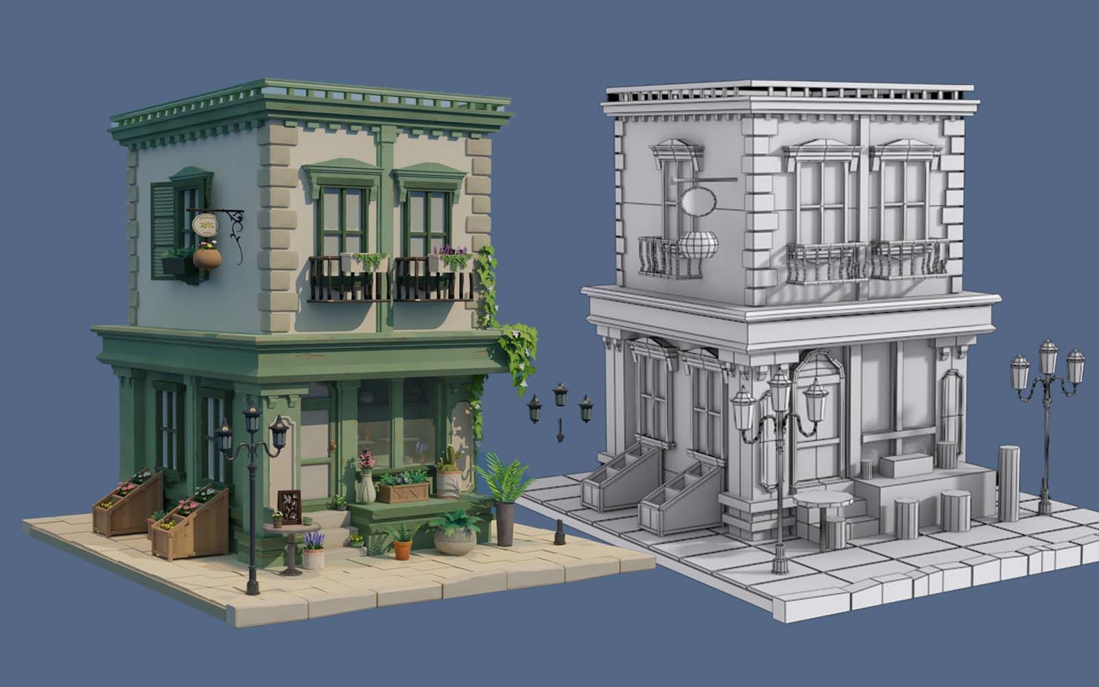 【3dmax场景建模】风格化绿色小屋场景搭建,适合新手