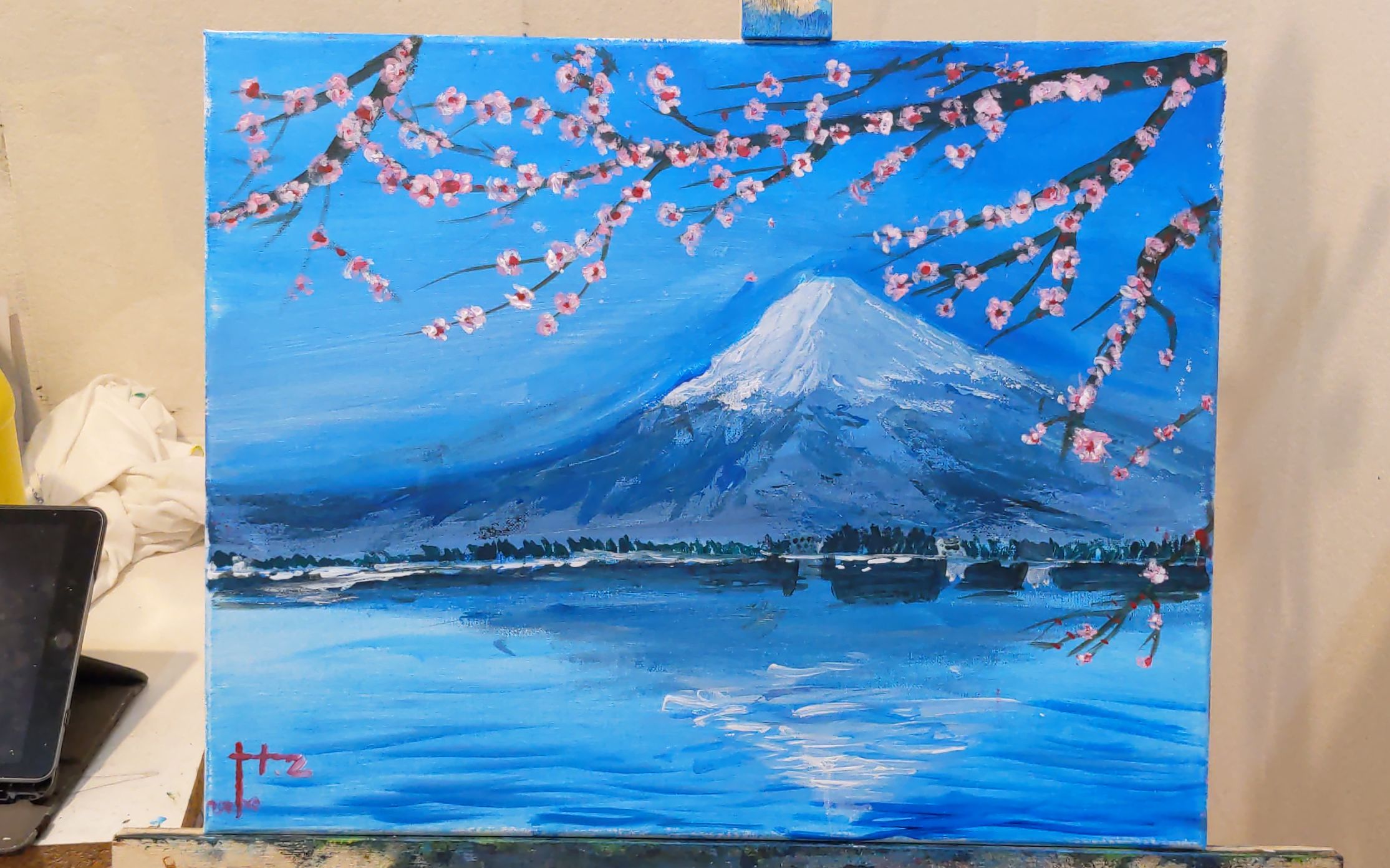 丙烯画--富士山