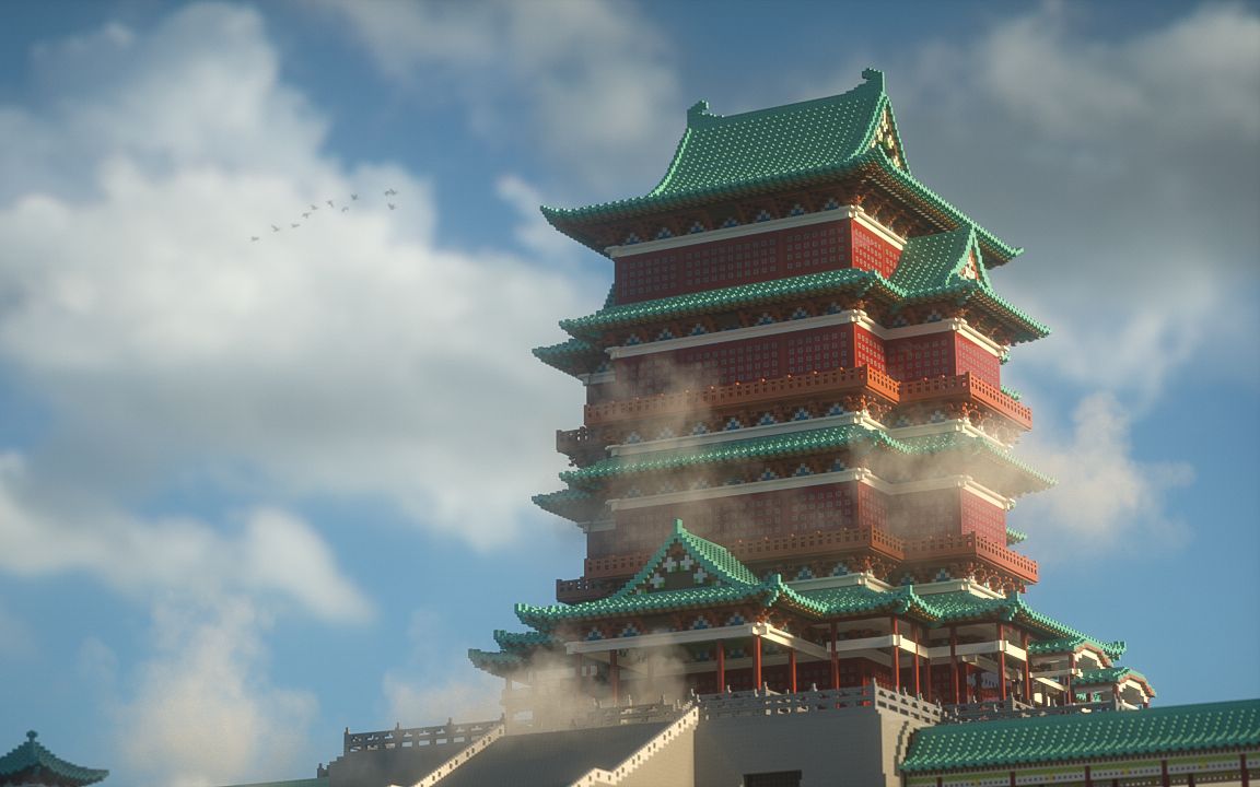 【minecraft】用我的世界还原滕王阁,弘扬中国传统建筑_单机游戏热门