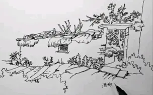 Download Video: 【线描风景钢笔画】零基础入门小院门外场景教程