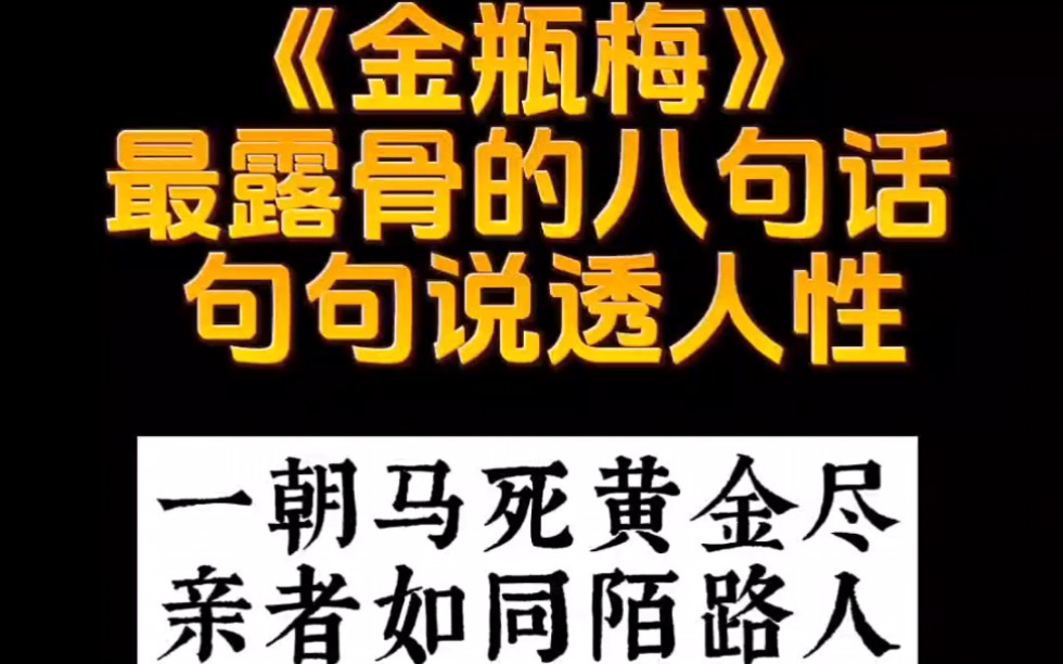 金瓶梅最露骨8句话:一朝马死黄金尽,亲者如同陌路人!哔哩哔哩bilibili