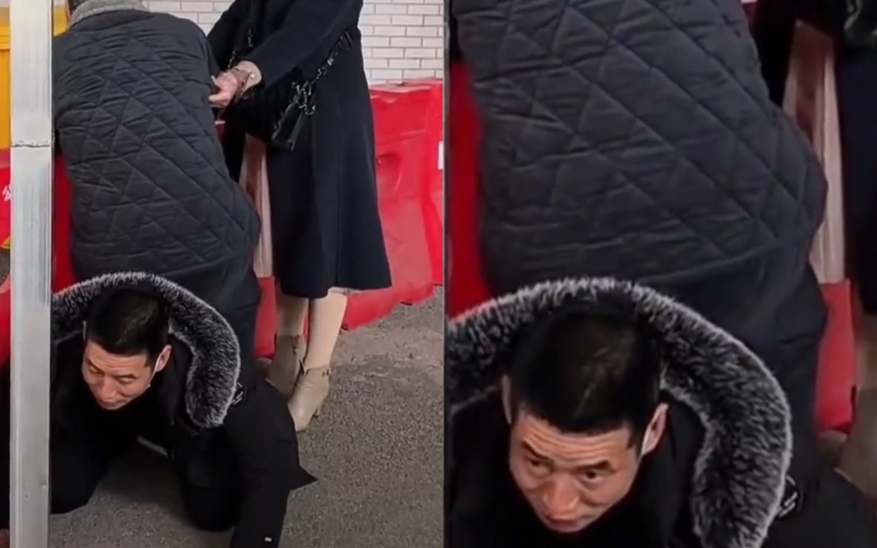 男子跪地为父亲当肉凳网友怒赞跪出了孝道感人一幕曝光