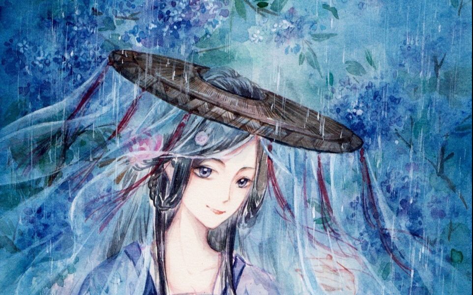 古风水彩-青箬笠细雨不归