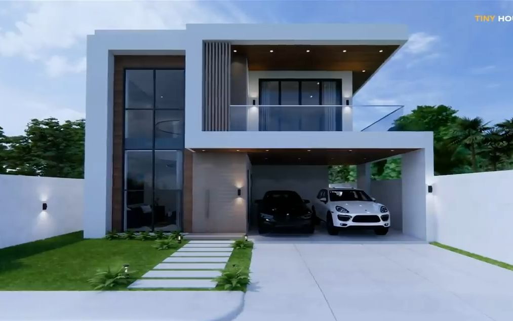 房屋设计 |现代简约风格效果图别墅设计2 层楼 |9 米 x 16 米 |5 多间