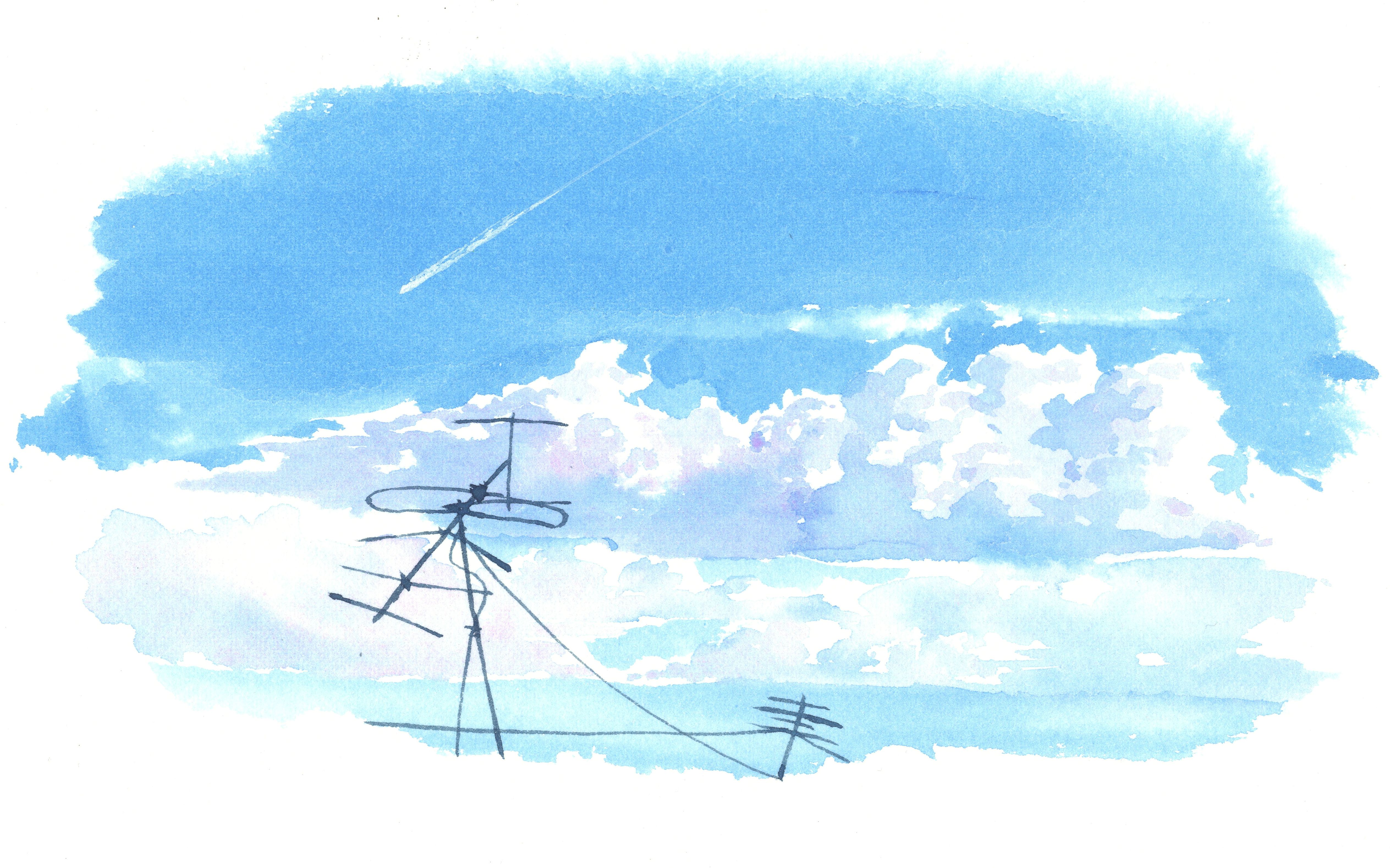 蓝天白云水彩画简单图片