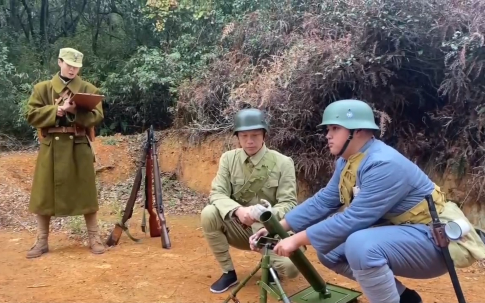 抗战中国军队军事重演迫击炮阵地(第九战区司令部长官视察阵地)