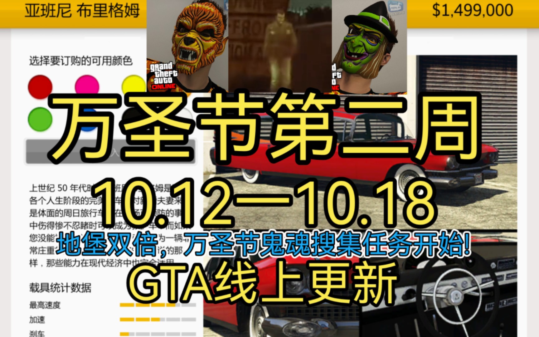 《GTAOL》10.1210.18 万圣节第二周更新周报 最后一辆车上线 鬼魂收集任务开始 又修复了一些bug 登陆送面具 地堡双倍 地堡打折单机游戏热门视频