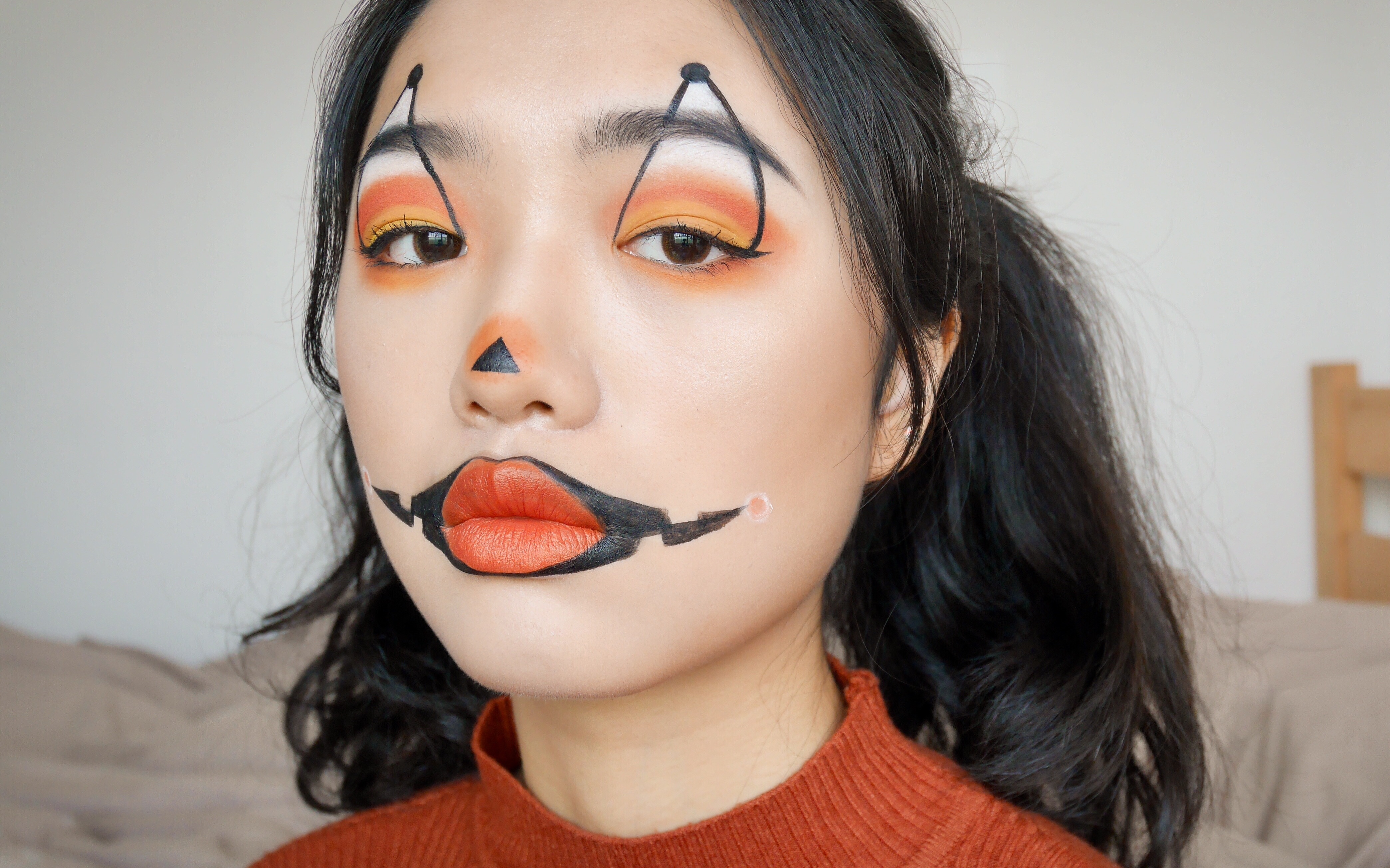 【灌灌】厚唇女孩的新手友好简单万圣节可爱南瓜色小丑主题妆容