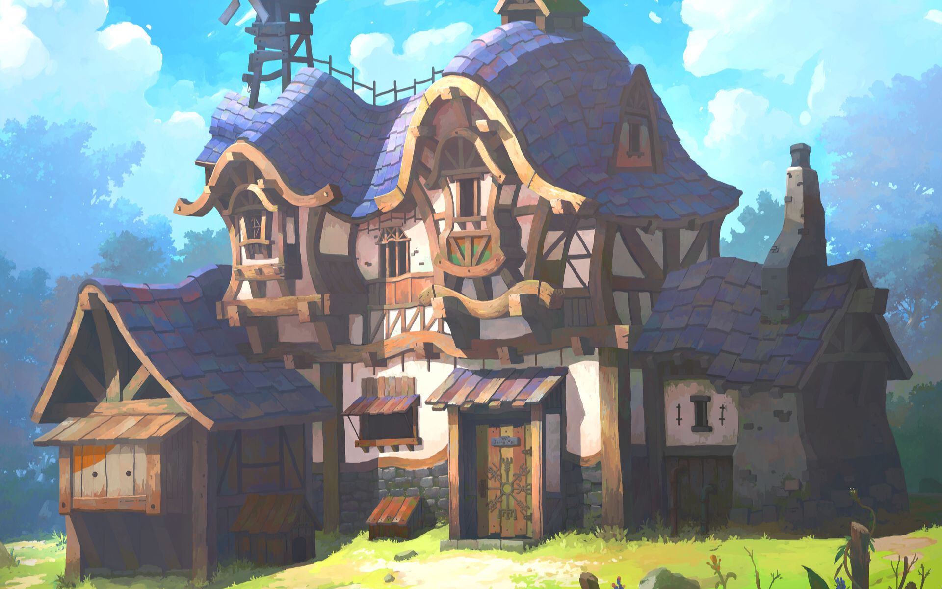 maya场景建模白嫖速进动漫游戏风宫崎骏场景房子全流程制作续集