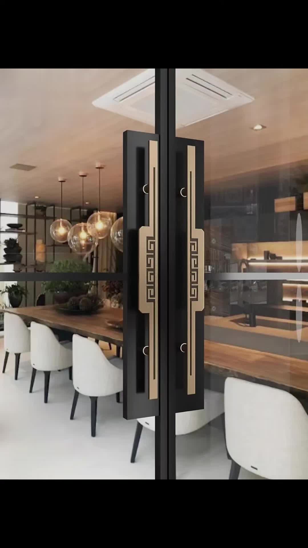 新中式定制玻璃门古铜长拉手办公室推拉木门对装刻字把手会所门把