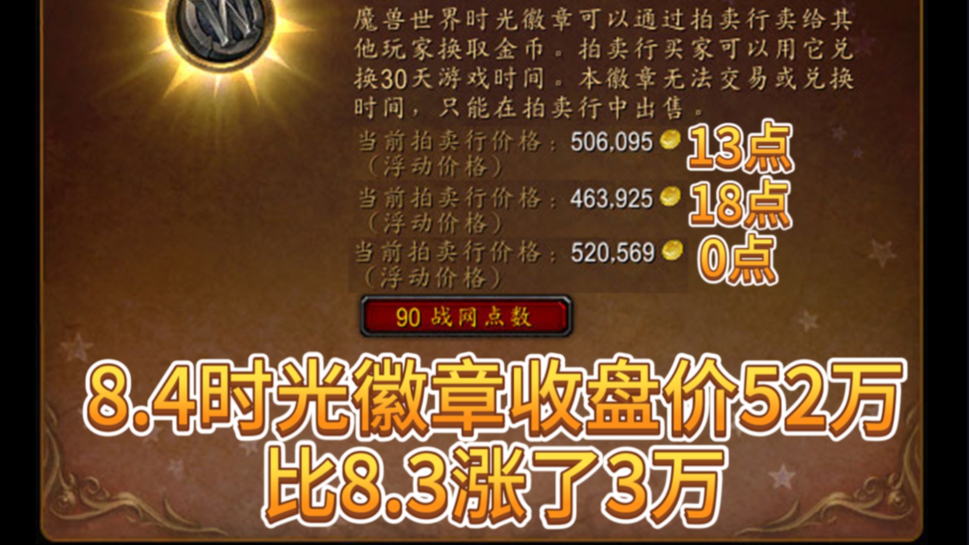 魔兽世界正式服:8.4时光徽章收盘价52万 比8.3涨了3万魔兽世界