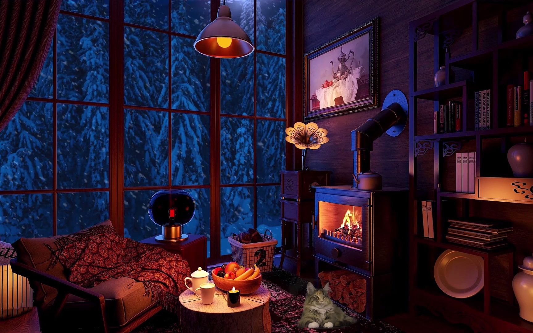 沉浸式体验舒适的冬季室内氛围,流畅的爵士音乐和适合睡眠和放松的