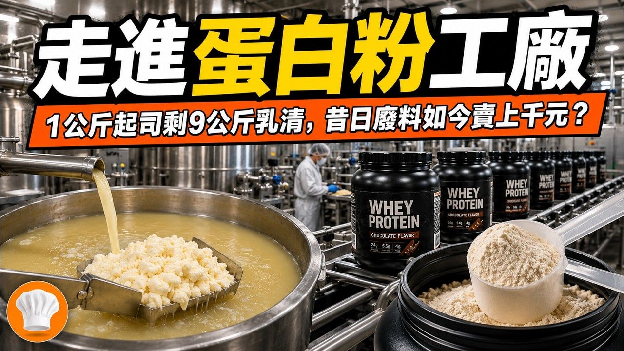 你健身后喝的蛋白粉，竟是做起司剩下的副产品？1公斤起司留下近9公斤乳清，昔日是污染河流的废水，如今靠膜过滤和喷雾干燥，变成一天灌装上万桶的千元健身圣品！【超级后