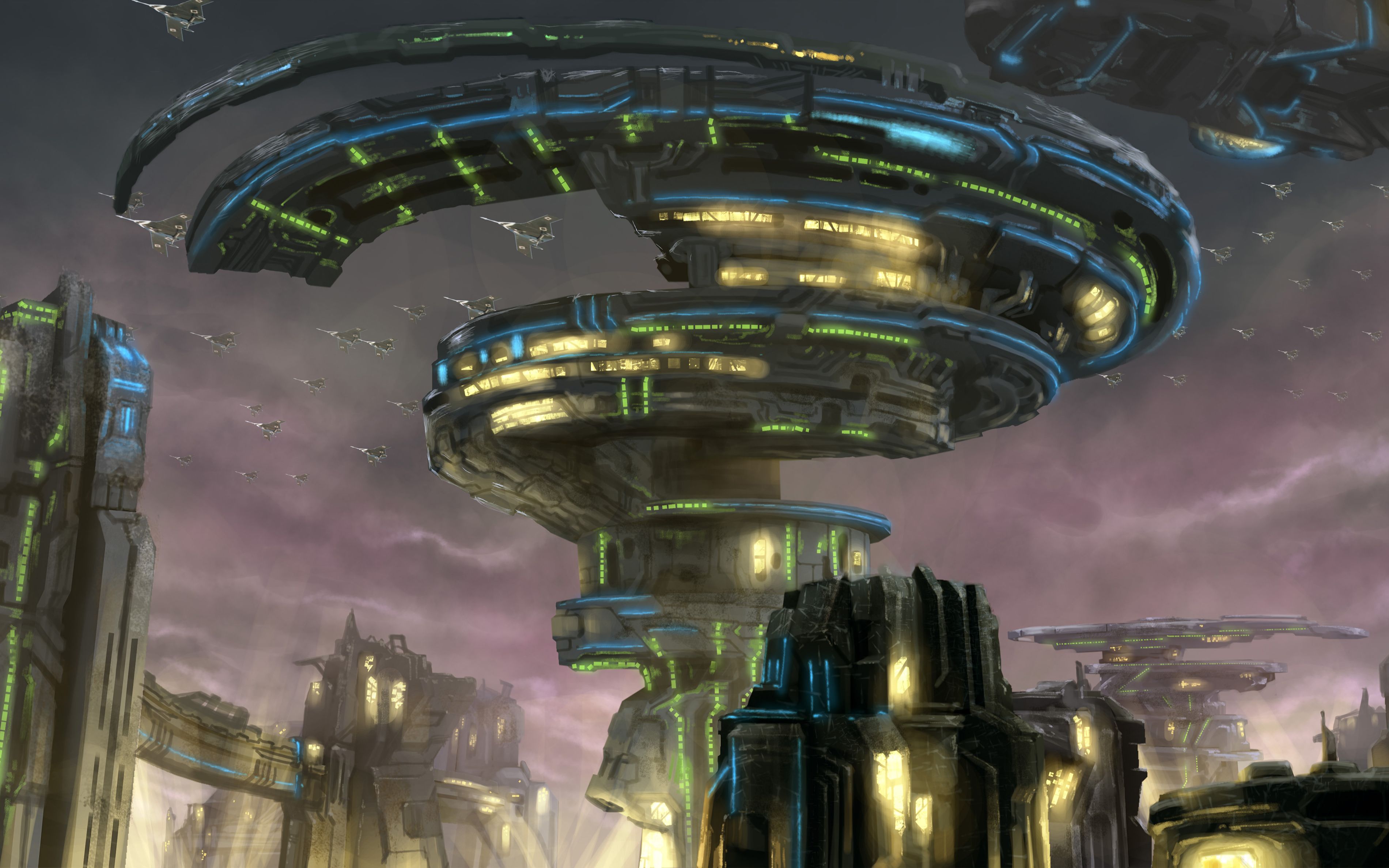 科技类的场景原画设计制作,max搭建场景大型,ps修改绘制细节!