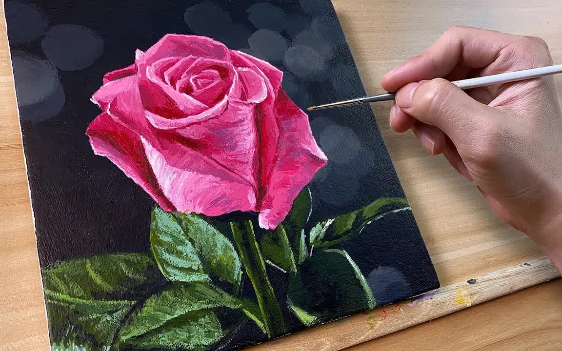 【丙烯画】粉红玫瑰丙烯酸漆