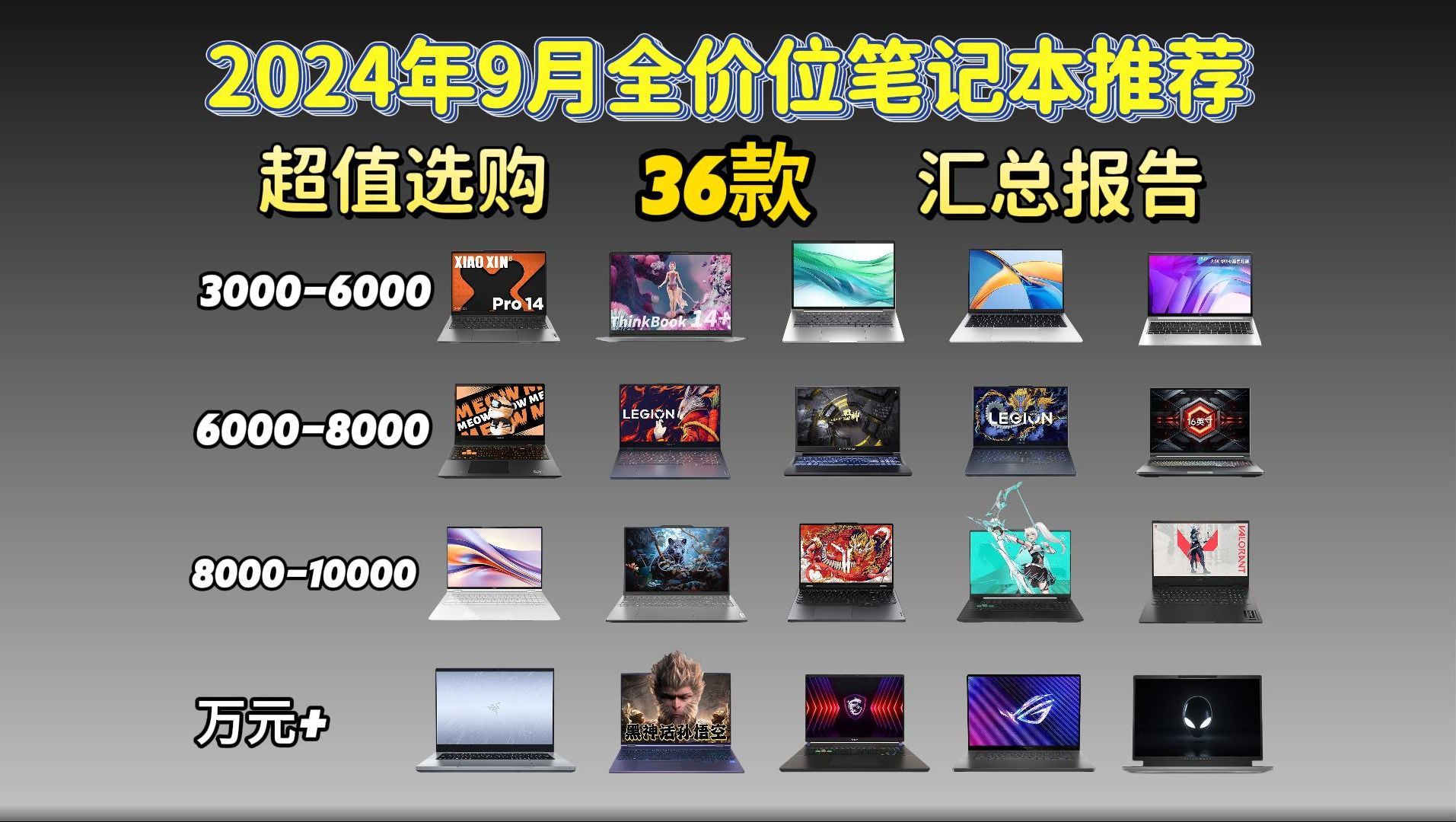 【闭眼可入笔记本汇总】2024年9月全价位笔记本推荐,超高性价比!价格涵盖300020000元全价位/全品牌,游戏、办公、学习 学生党电脑 小白必看攻略...