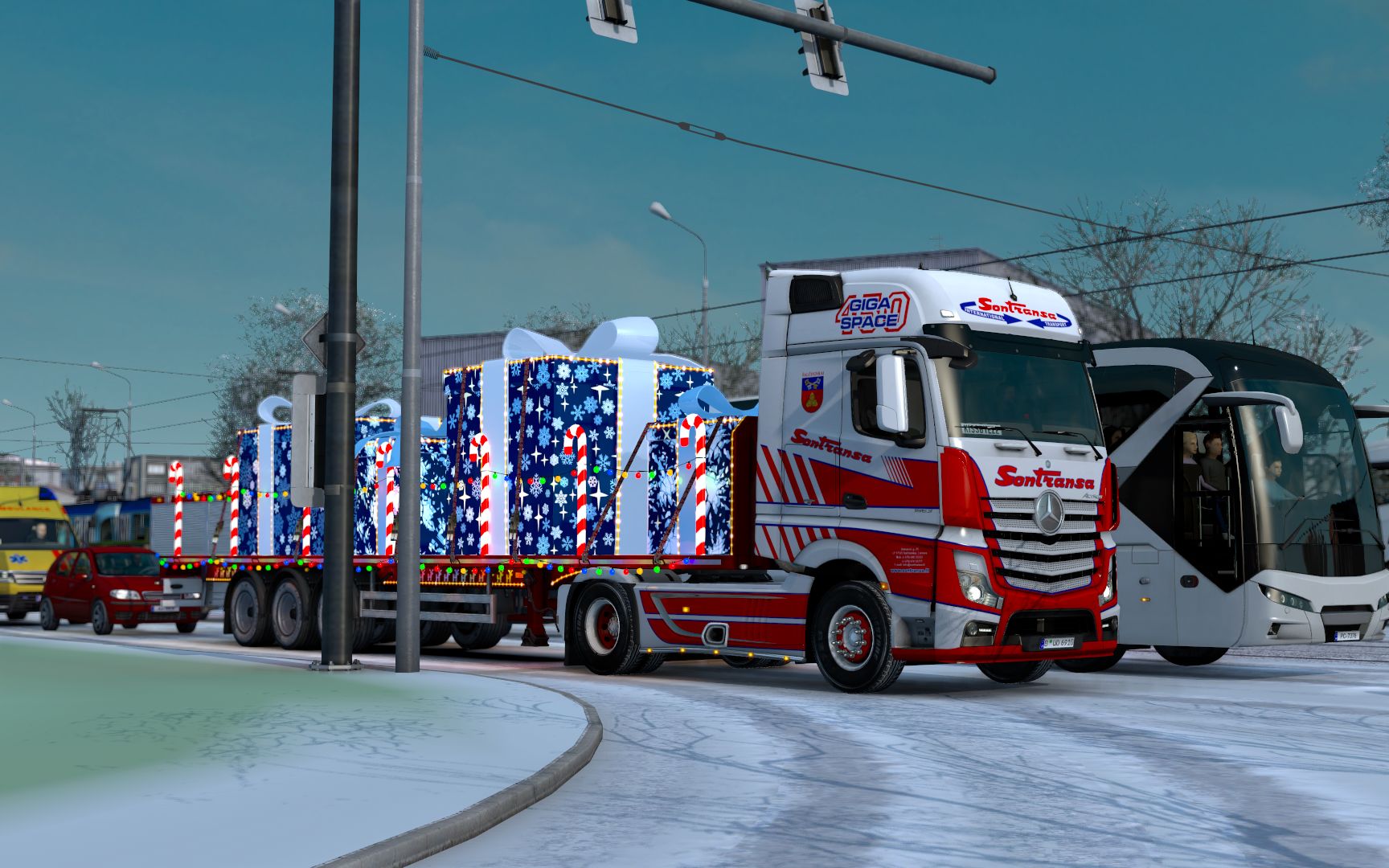 【欧洲卡车模拟2】冬季运送圣诞礼物 快到终点下起了鹅毛大雪~~还是车