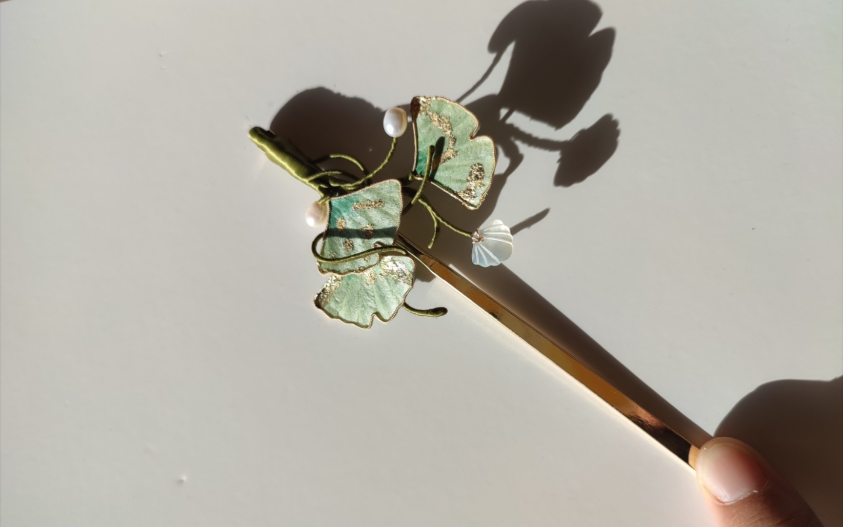 掐丝绒花银杏叶发簪 满满的春天气息