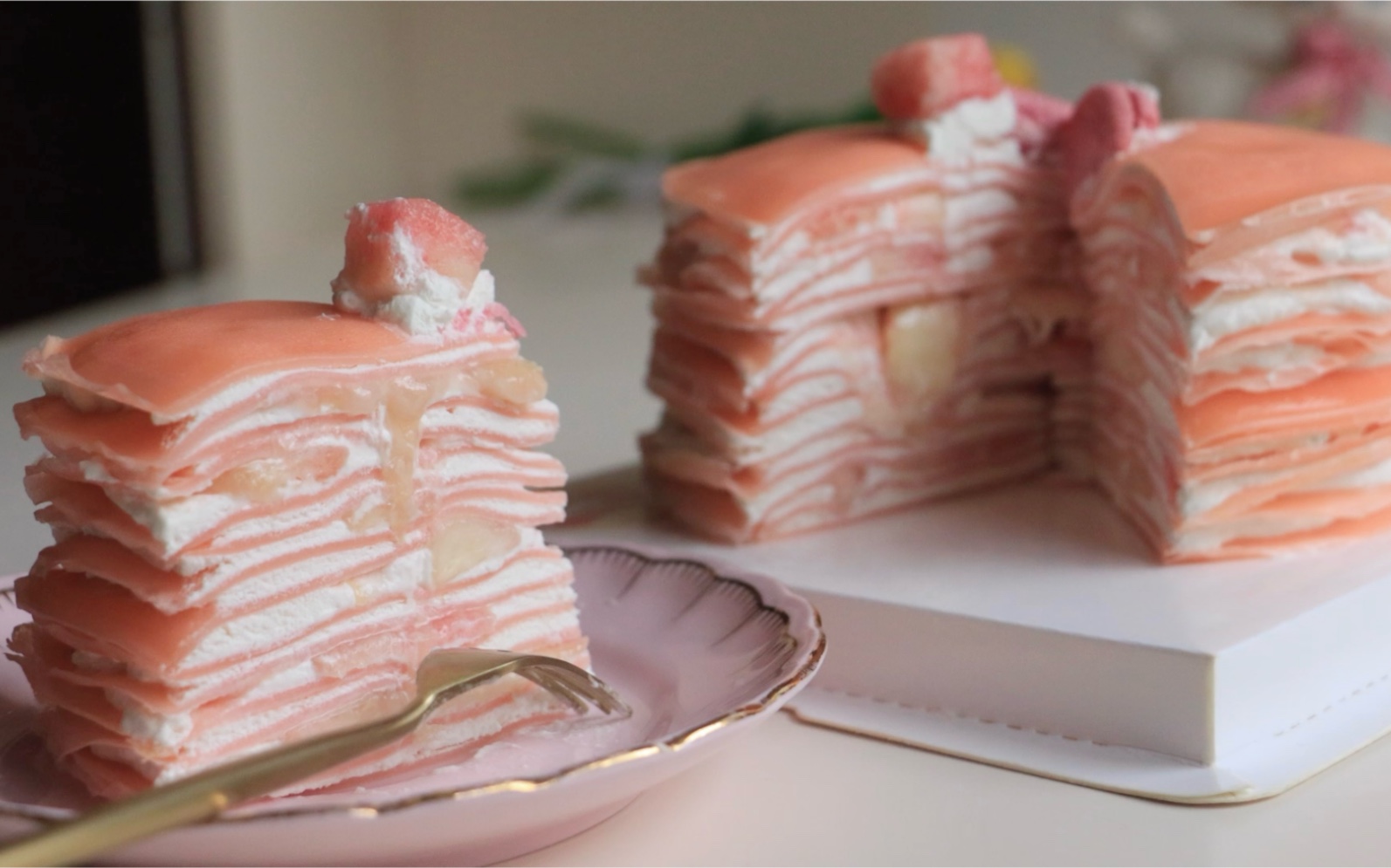 沉浸式做蛋糕——水蜜桃千层99