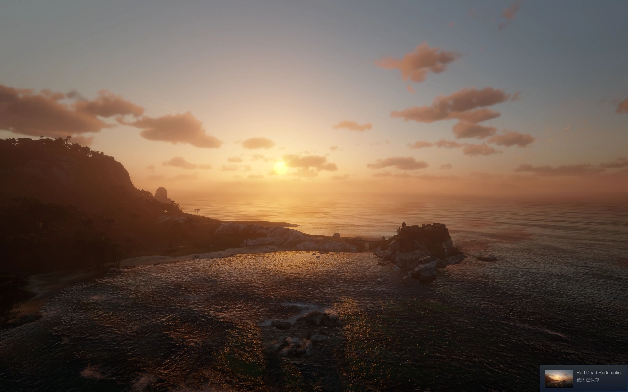 荒野大镖客2自由视角 2k瓜玛岛日落