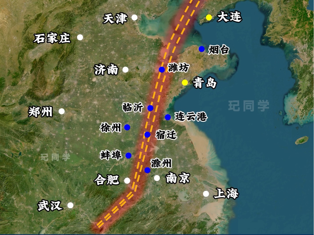 我国郯庐断裂带位置走向及经过的地区示意图哔哩哔哩bilibili