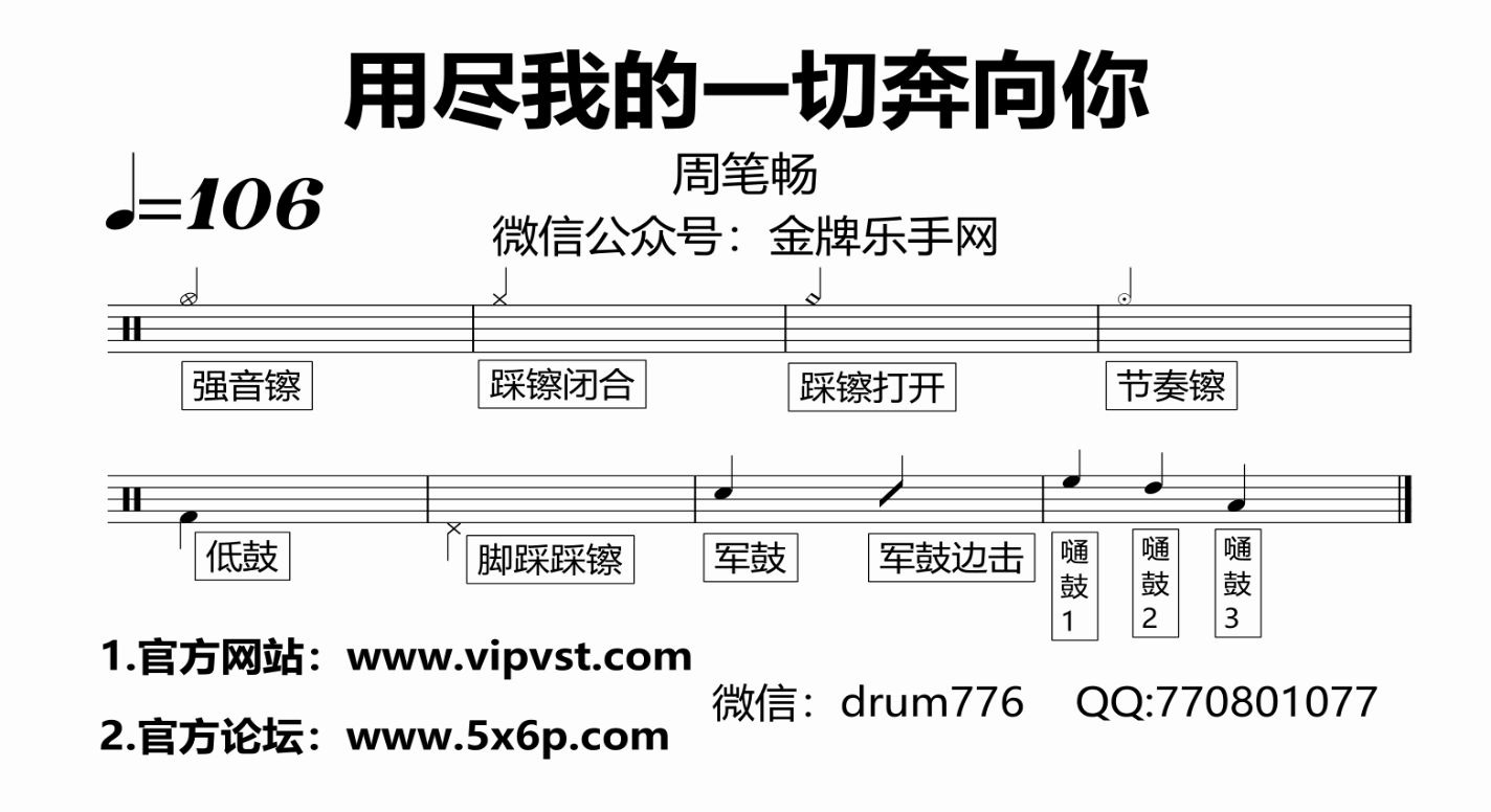 [图]【金牌乐手】579.周笔畅 - 用尽我的一切奔向你 鼓谱 动态鼓谱