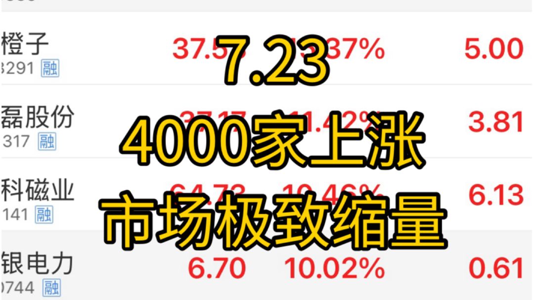 4000家上涨！科技再度下跌，成交量极致缩量4600亿！变盘信号即将到来，谁会成为下波主线！